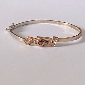 💎 .30ct Diamond 14k solid rose gold .20ct ruby on 925 silver bangle real stones
